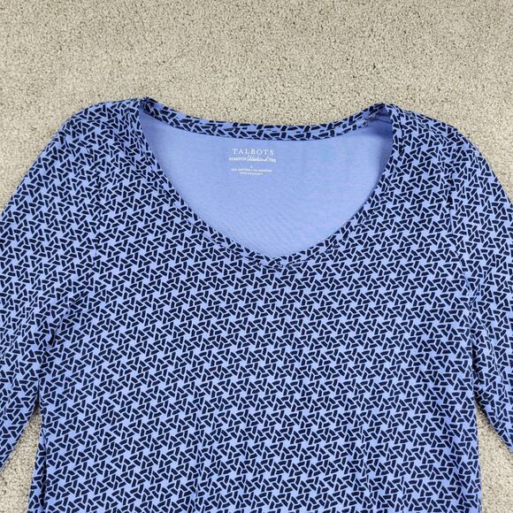 Talbots Womens Weekend Tee Large‎ Blue Printed Stretch Knit 3/4 Sleeve Pullover - Picture 4 of 12